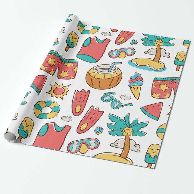 Papier Cadeau motif drôle vacances d'été plage (Déroulé)