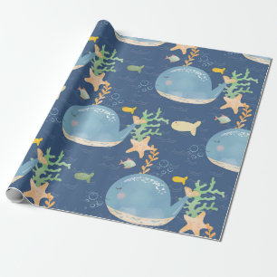 Papier Cadeau Motif du Baby shower mondial sous-marin de baleine