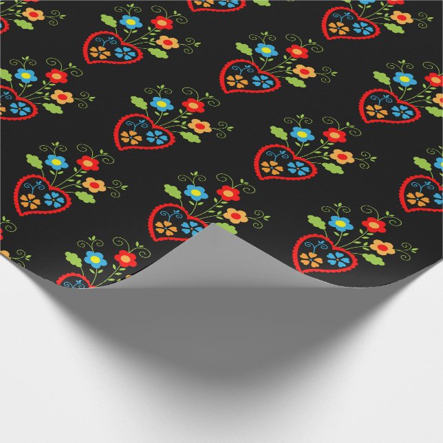 Papier Cadeau Motif du coeur populaire portugais en fleurs (Coin)