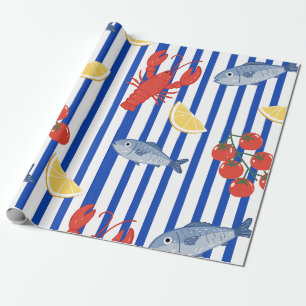 Papier Cadeau Motif du marché de fruits de mer méditerranéen (2)