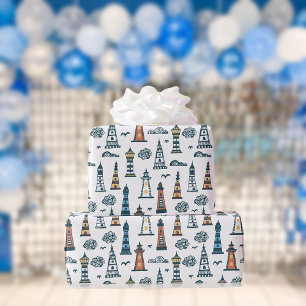 Papier Cadeau Motif du phare de Cute   Blanc