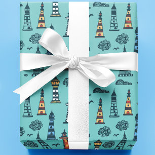 Papier Cadeau Motif du phare de Cute   Bleu clair