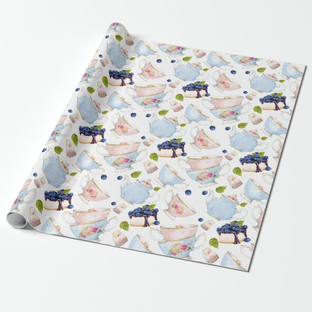 Papier Cadeau Motif du Tea Party aquarelle (Déroulé)