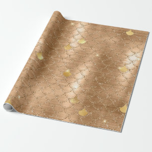 Papier Cadeau Motif écailles de poisson sirène paillettes or élé