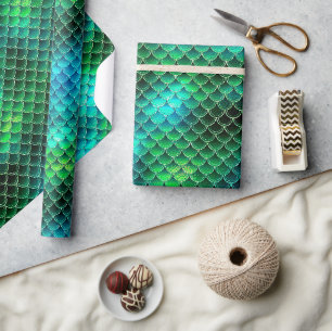 Papier Cadeau Motif Écailles de Sirène Vert ID600