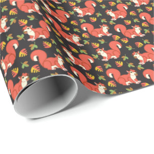 Papier Cadeau Motif écureuil et feuille d'automne
