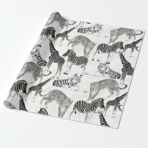 Papier Cadeau Motif élégant Black and White Jungle Animaux