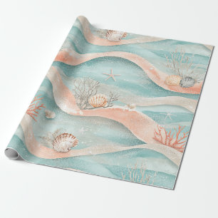 Papier Cadeau Motif élégant d'aqua corail océan