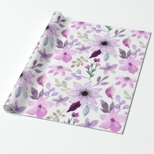 Papier Cadeau Motif élégant de fleurs roses et violettes