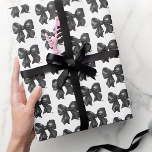 Papier Cadeau Motif Élégant de Nœud Noir Simple