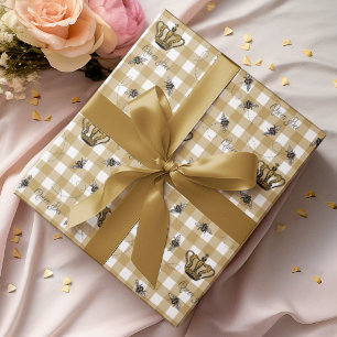 Papier Cadeau Motif élégant de reine abeille à carreaux dorés