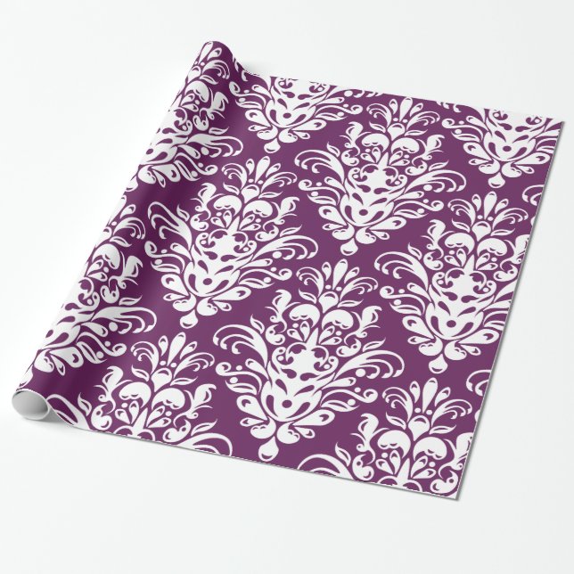 Papier Cadeau Motif élégant pourpre et blanc chaud de damassé (Déroulé)