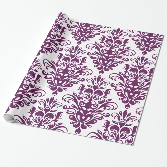 Papier Cadeau Motif élégant pourpre et blanc chaud de damassé (Déroulé)