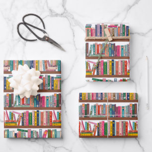 Papier cadeau motif élégante bibliothèque