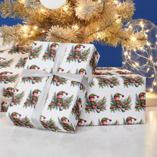 Papier Cadeau Motif elfe de Noël en carrelage festif
