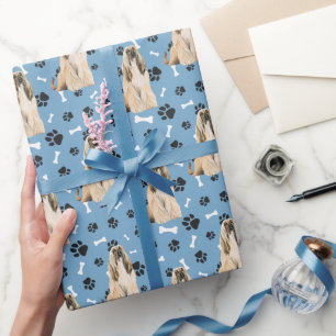 Papier Cadeau Motif Empreinte de patte afghan Hound en bleu