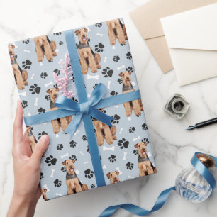 Papier Cadeau Motif Empreinte de patte Airedale Terrier Dog