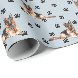 Papier Cadeau Motif Empreinte de patte berger allemand sur argen