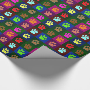 Papier Cadeau Motif Empreinte de patte de chien multicolore