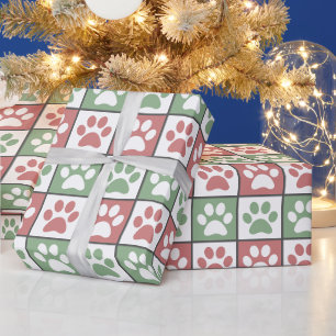 Papier Cadeau Motif Empreinte de patte de Noël rouge et vert