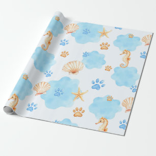 Papier Cadeau Motif Empreinte de patte d'inspiration océanique a