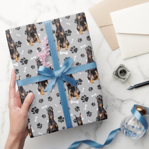 Papier Cadeau Motif Empreinte de patte Doberman Pinscher Dog