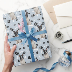 Papier Cadeau Motif Empreinte de patte français Bulldog sur Silv