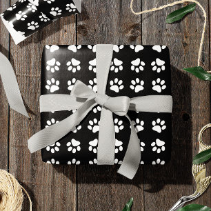 Papier Cadeau Motif Empreinte de patte noir et blanc moderne