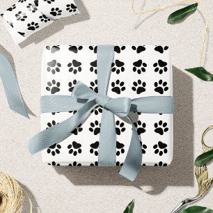Papier Cadeau Motif Empreinte de patte noir et blanc moderne 2