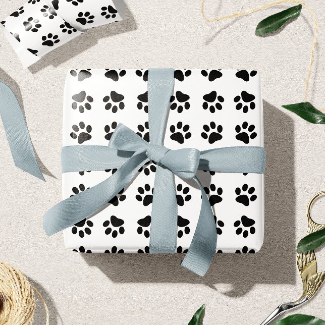 Papier Cadeau Motif Empreinte de patte noir et blanc moderne 2 (Créateur téléchargé)