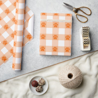 Papier Cadeau Motif Empreinte de patte Orange - Joli Conception