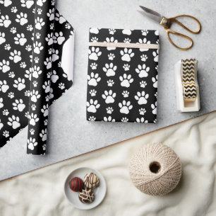 Papier Cadeau Motif, Empreintes de pattes, pattes de chien, noir