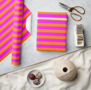 Papier Cadeau Motif en bande rose orange brillant