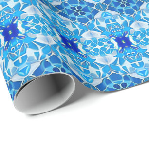 Papier Cadeau Motif en carreaux bleu turquoise, gris et cobalt