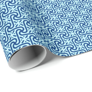 Papier Cadeau Motif en carreaux égyptiens, Indigo et ciel bleu c