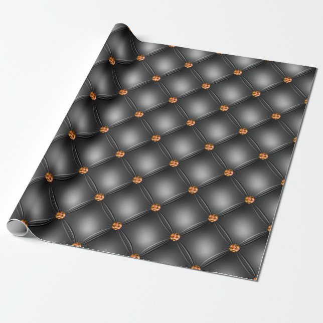 Papier Cadeau Motif en cuir noir et orange Gem (Déroulé)