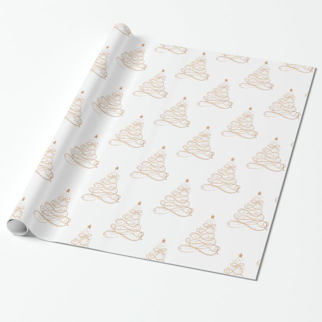Papier Cadeau Motif en filigrane métallique d'or d'arbre de Noël (Déroulé)