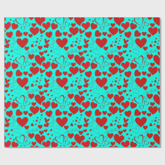 Papier Cadeau Motif en forme de coeur rouge en turquoise vide