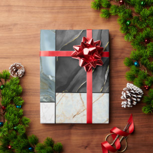 Papier Cadeau Motif en marbre noir et blanc d'or