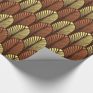 Papier Cadeau Motif en plumes Art déco, Brown foncé et rouille