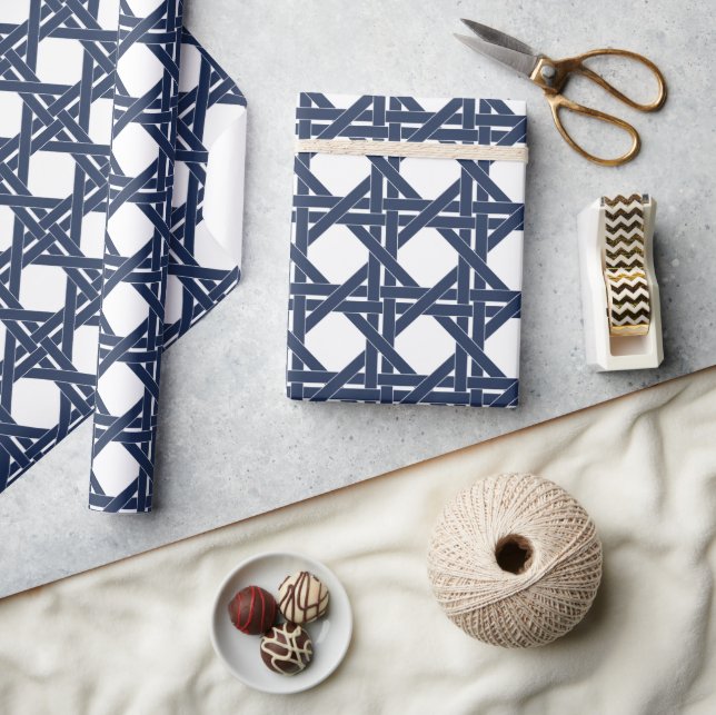 Papier Cadeau Motif en rotin d'été blanc et marine (Artisanat)