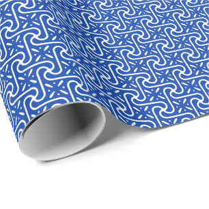 Papier Cadeau Motif en tuiles égyptiennes, bleu cobalt et blanc