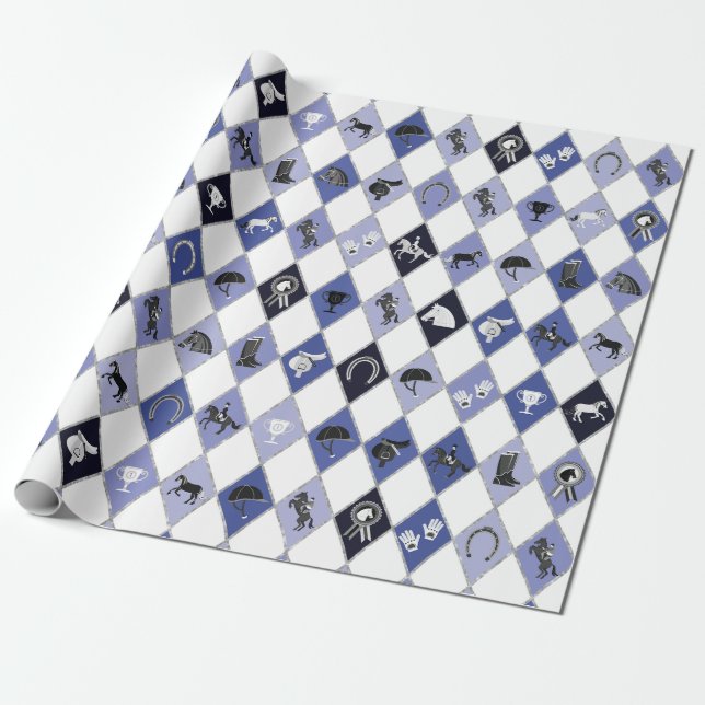 Papier Cadeau Motif équestre bleu élégant (Déroulé)