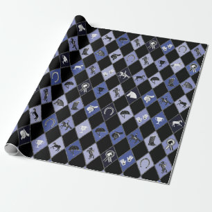 Papier Cadeau Motif équestre bleu noir élégant