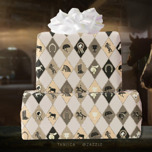 Papier Cadeau Motif équestre en diamant de crème beige élégant