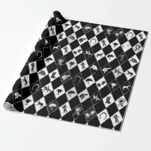 Papier Cadeau Motif équestre noir blanc élégant