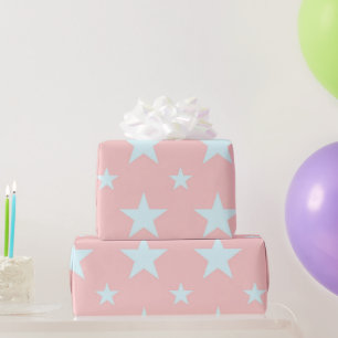 Papier Cadeau Motif étoilé rose et bleu pastel girly céleste