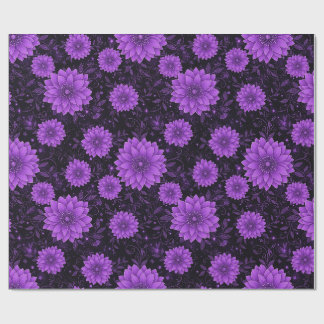 Papier Cadeau Motif Étoiles Célestes Dahlias Violets Gothiques