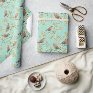 Papier Cadeau Motif européen vintage peint Robin Bird