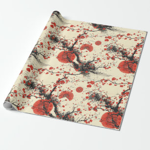 Papier Cadeau Motif éventail de fleurs de cerisier japonais (4)
